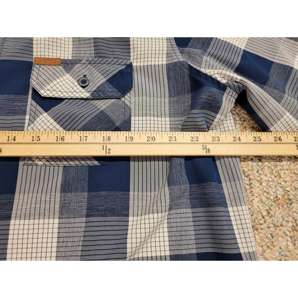 Orvis Shirt Mens XL Blue Plaid Button Up Short Sleeve Fishing Hiking Camping - Picture 11 of 14
